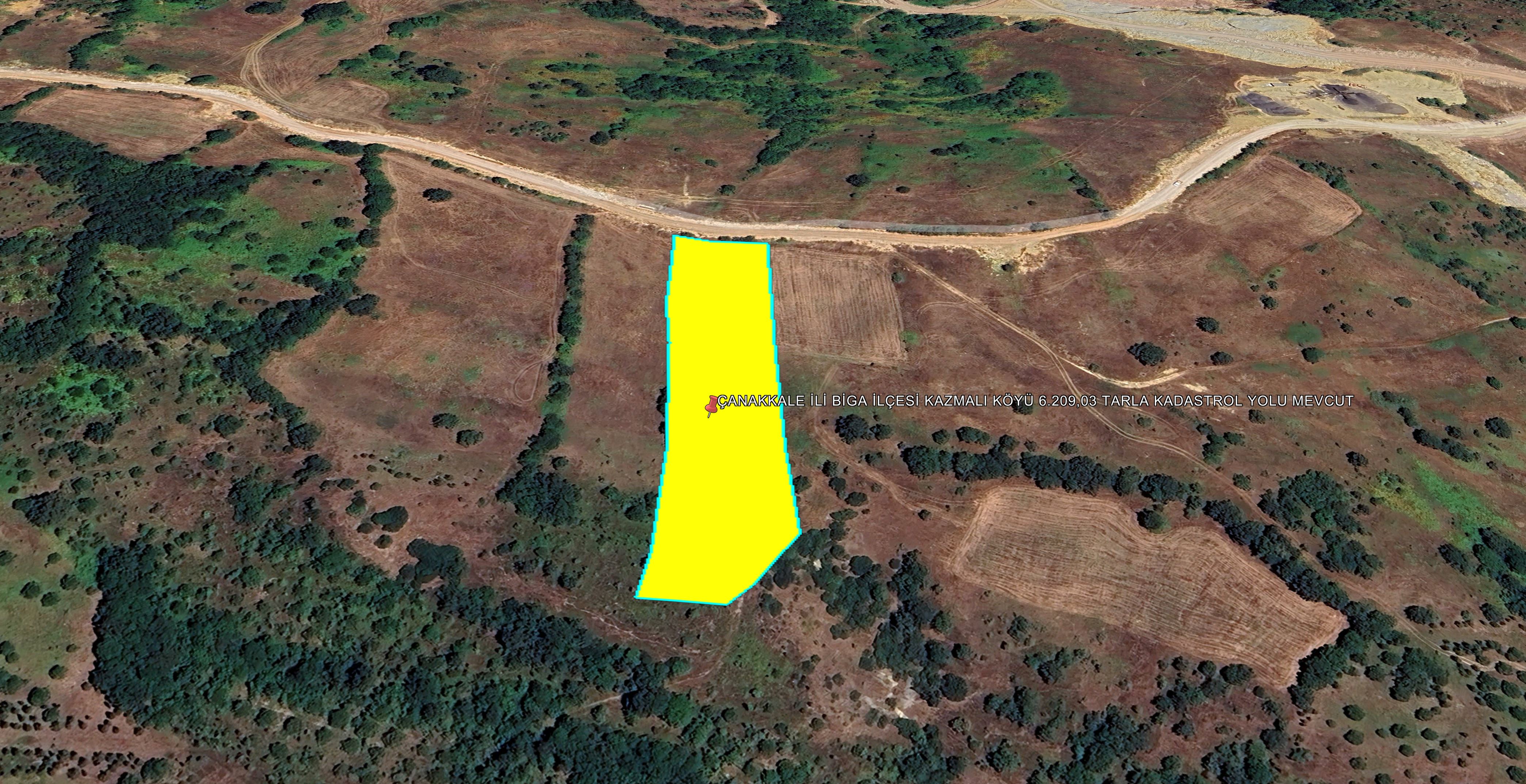 ÇANAKKALE İLİ BİGA İLÇESİ KAZMALI KÖYÜ 6.209,03 TARLA KADASTROL YOLU MEVCUT