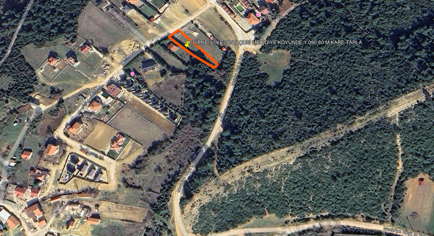 EDİRNE İLİ KEŞAN İLÇESİ MECİDİYE KÖYÜNDE 1.090,80 m²  TARLA KADASTROL YOLU MEVCUT