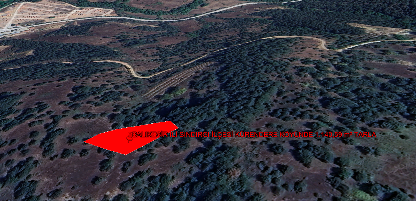 BALIKESİR İLİ SINDIRGI İLÇESİ KÜRENDERE KÖYÜNDE 1.140,59  m² TARLA