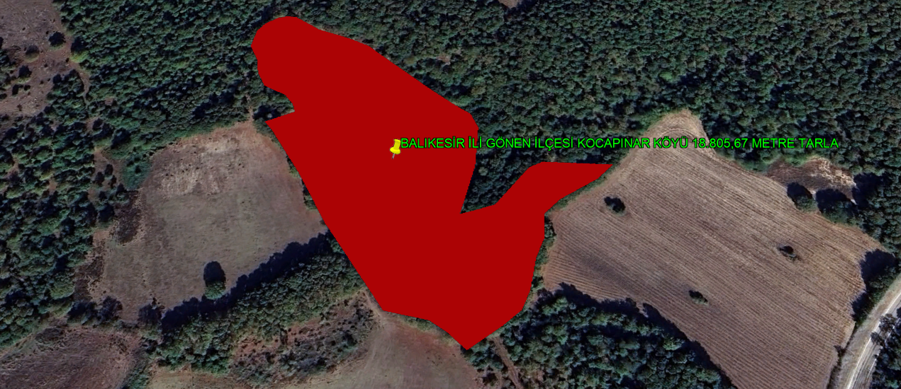 BALIKESİR İLİ GÖNEN İLÇESİ KOCAPINAR KÖYÜ 18.805,67 m²  TARLA