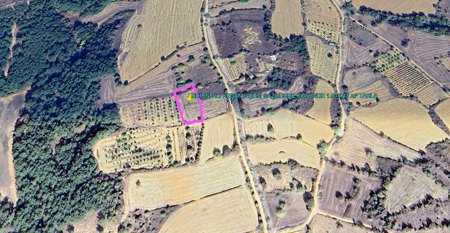 EDİRNE İLİ KEŞAN İLÇESİ SAZLIDERE KÖYÜNDE 1.516,11 m² KADASTROL YOL VE ALT YAPI MEVCUT TARLA 