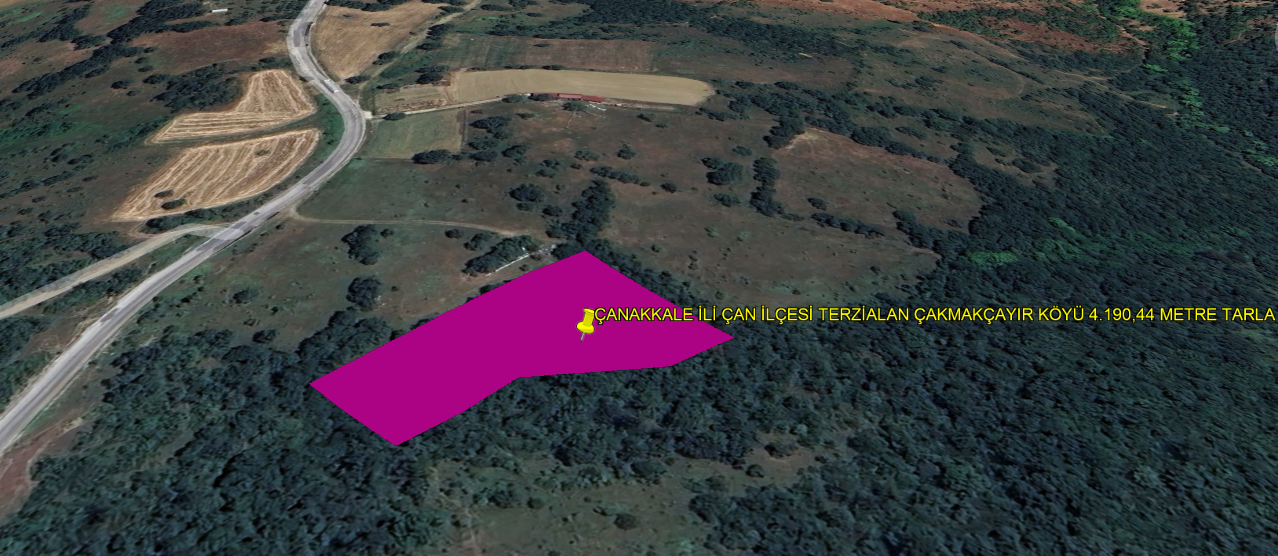 ÇANAKKALE İLİ ÇAN İLÇESİ TERZİALAN ÇAKMAKÇAYIR KÖYÜ 4.190,44  m² TARLA