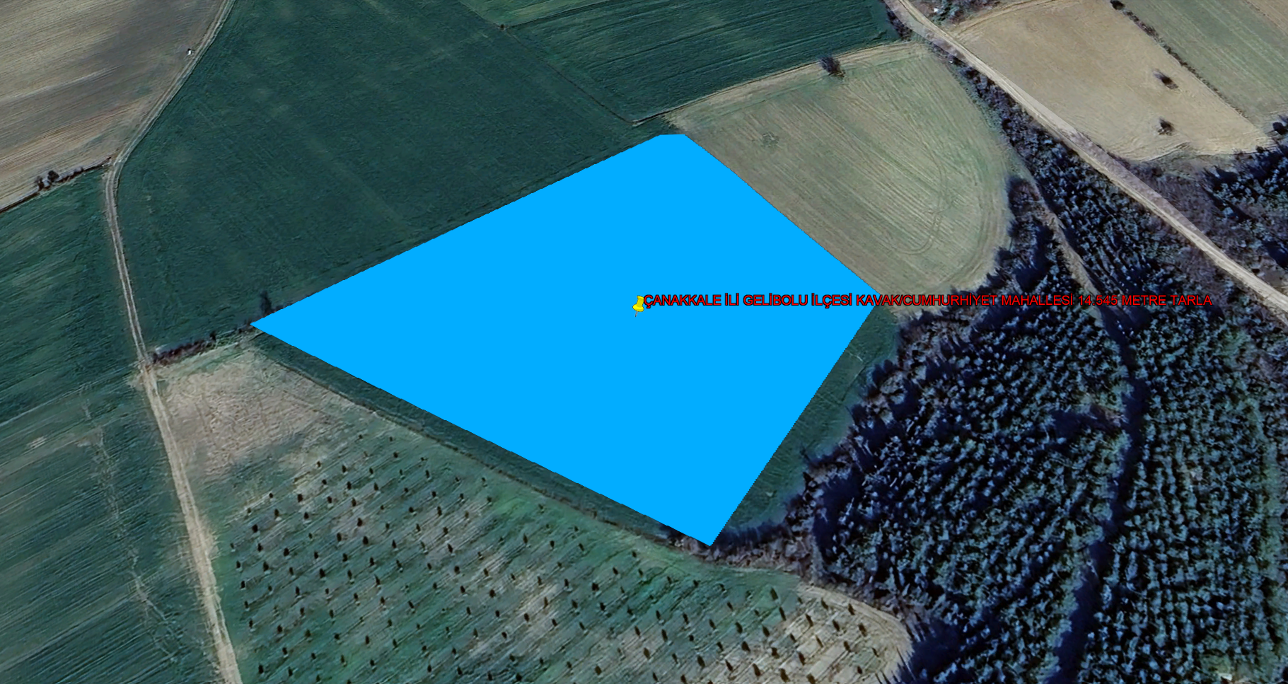 ÇANAKKALE İLİ GELİBOLU İLÇESİ KAVAK/CUMHURİYET KÖYÜ 14.545 m²  TARLA