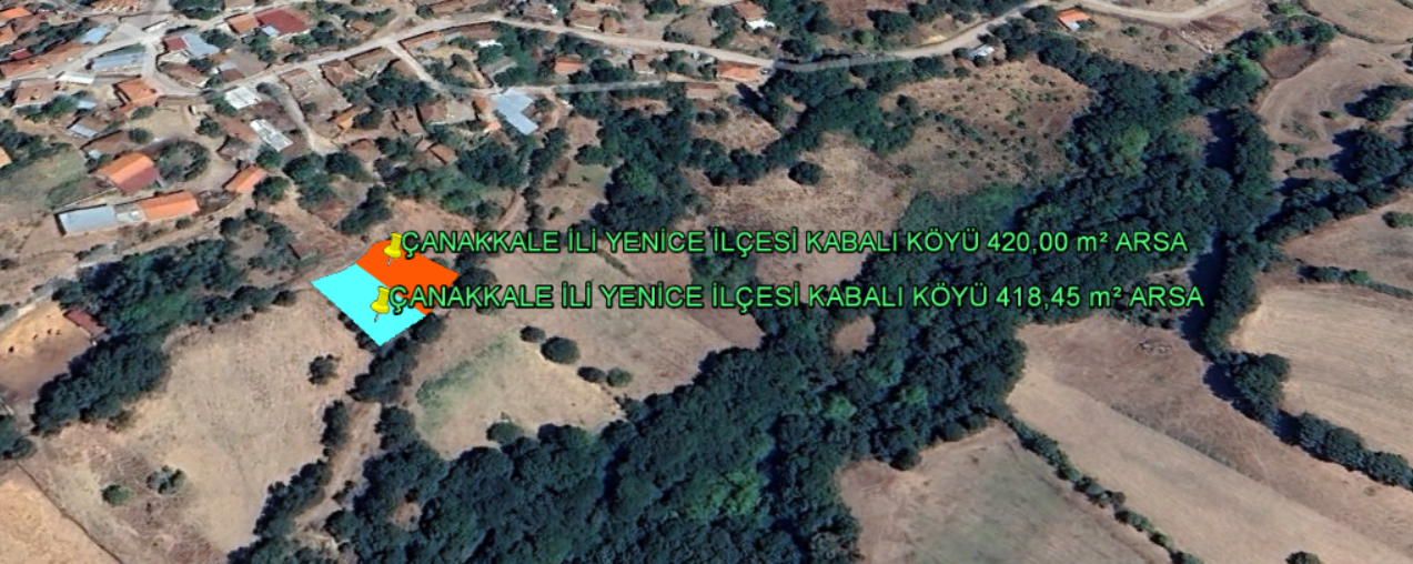 ÇANAKKALE İLİ YENİCE İLÇESİ KABALI KÖYÜ İKİ PARSEL TOPLAMI 838,45 m² ARSA