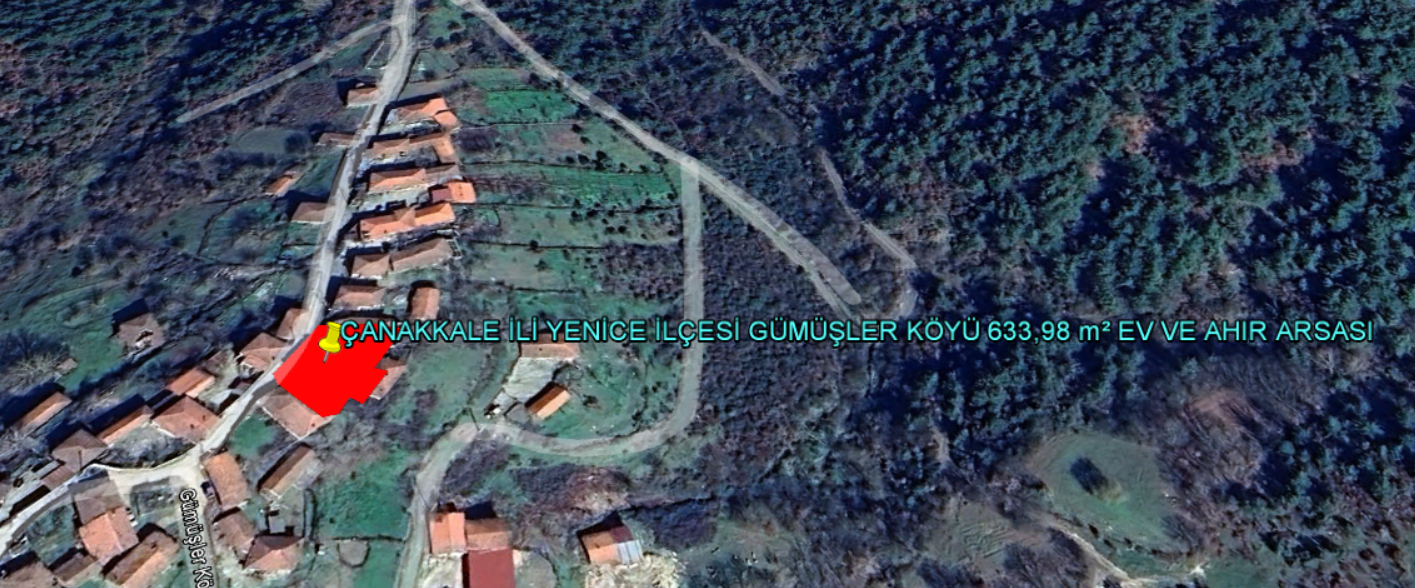ÇANAKKALE İLİ YENİCE İLÇESİ GÜMÜŞLER KÖYÜ 633,98 m² EV VE AHIR ARSASI