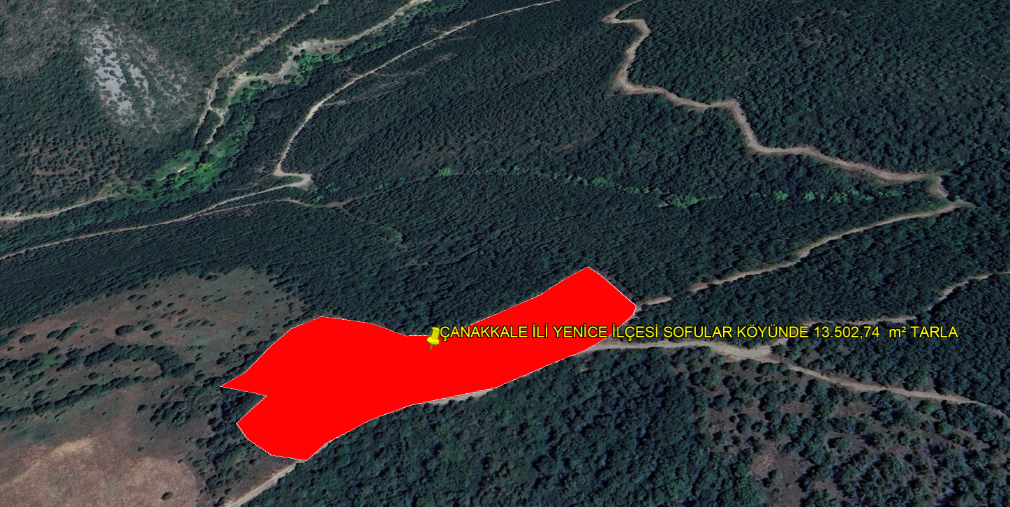 ÇANAKKALE İLİ YENİCE İLÇESİ SOFULAR KÖYÜNDE 13.502,74  m² TARLA 