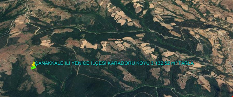 ÇANAKKALE İLİ YENİCE İLÇESİ KARADORU KÖYÜ 3.132,52 m² TARLA