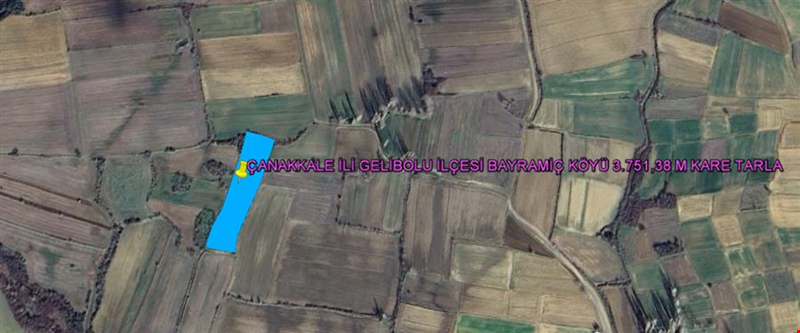 ÇANAKKALE İLİ GELİBOLU İLÇESİ BAYRAMİÇ KÖYÜ 3.751,38 M KARE TARLA