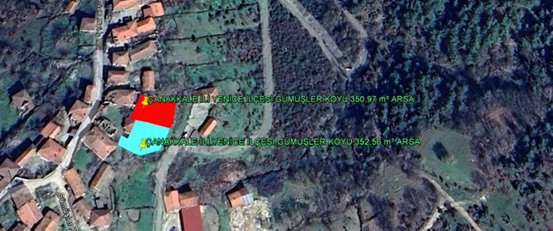 ÇANAKKALE İLİ YENİCE İLÇESİ GÜMÜŞLER KÖYÜ İKİ PARSEL TOPLAMI 703,53 m² ARSA