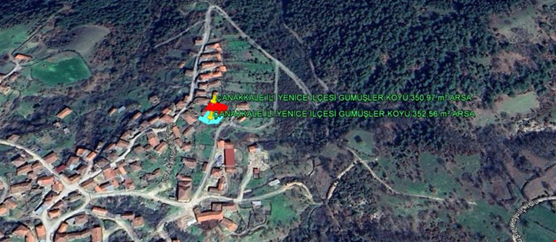 ÇANAKKALE İLİ YENİCE İLÇESİ GÜMÜŞLER KÖYÜ İKİ PARSEL TOPLAMI 703,53 m² ARSA