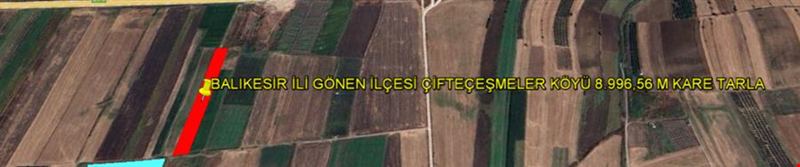 BALIKESİR İLİ GÖNEN İLÇESİ ÇİFTEÇEŞMELER KÖYÜ 8.996,56  m² TARLA