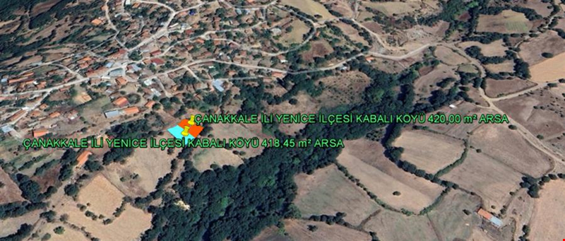 ÇANAKKALE İLİ YENİCE İLÇESİ KABALI KÖYÜ İKİ PARSEL TOPLAMI 838,45 m² ARSA