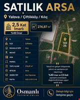 Yalova Çiftlikköy Kılıç'ta %40 İmarlı 2,5 Kat 276,87 m² Satılık Arsa