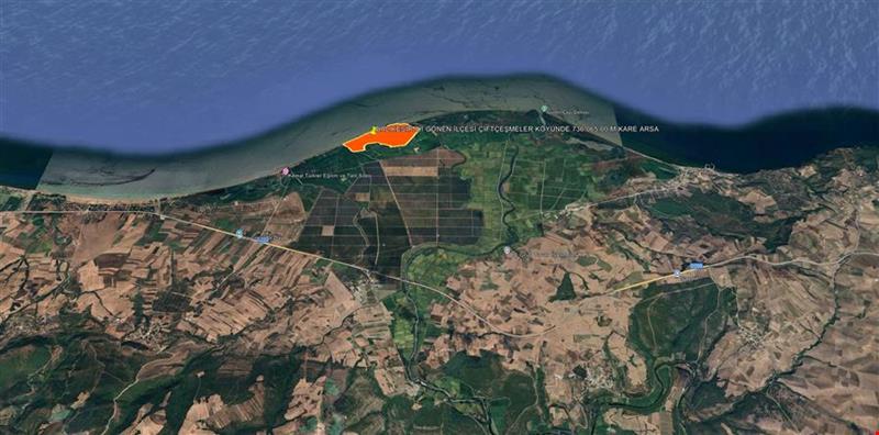 BALIKESİR İLİ GÖNEN İLÇESİ ÇİFTÇEŞMELER KÖYÜNDE 736.065,00 M KARE ARSA DENİZE SIFIR