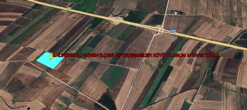 BALIKESİR İLİ GÖNEN İLÇESİ ÇİFTEÇEŞMELER KÖYÜ 17.069,50 M KARE TARLA