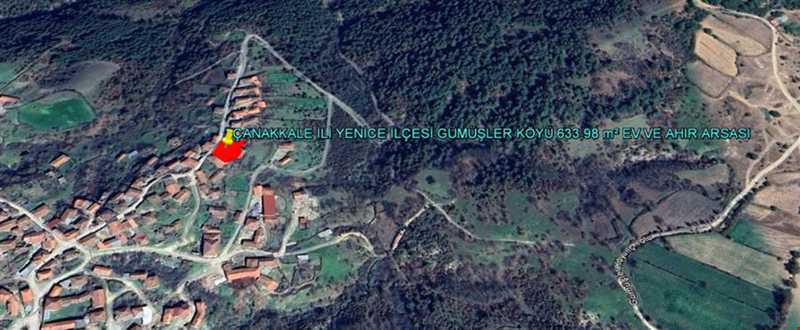 ÇANAKKALE İLİ YENİCE İLÇESİ GÜMÜŞLER KÖYÜ 633,98 m² EV VE AHIR ARSASI