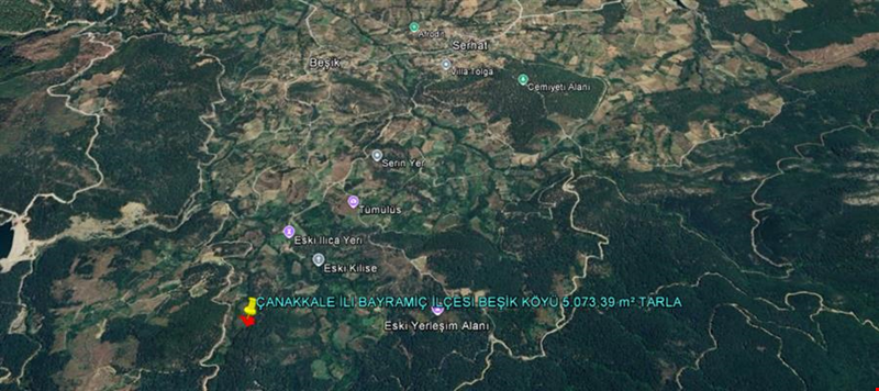ÇANAKKALE İLİ BAYRAMİÇ İLÇESİ BEŞİK KÖYÜ 5.073,39 m² TARLA
