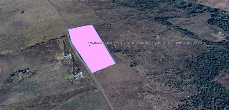 YALOVA İLİ ÇİFTLİKKÖY İLÇESİ ÇUKURKÖY KÖYÜNDE 7.520 M KARE TARLA KADASTROL YOLA CEPHE