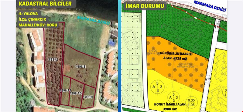 YALOVA İLİ ÇINARCIK İLÇESİ KORU MEVKİİNDE İMARLI 8.708,00 m² ARSA