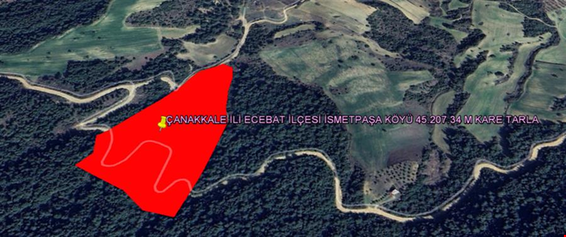 ÇANAKKALE İLİ ECEABAT İLÇESİ İSMETPAŞA KÖYÜ 45.20,734 M KARE TARLA