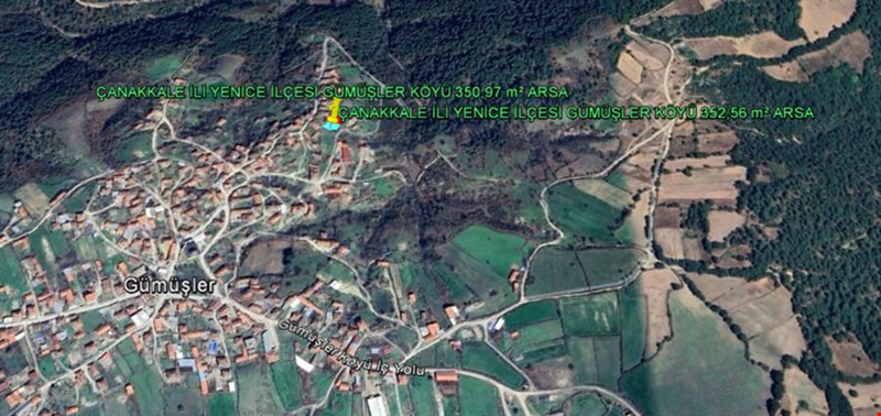 ÇANAKKALE İLİ YENİCE İLÇESİ GÜMÜŞLER KÖYÜ İKİ PARSEL TOPLAMI 703,53 m² ARSA