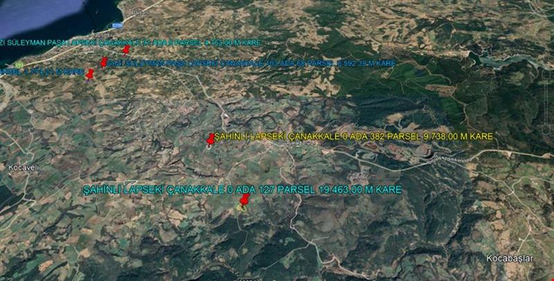 LAPSEKİ ŞAHİNLİ KÖYÜNDE FULL BOĞAZ VE KÖPRÜ MANZARALI 9.237 M. KARE TARLA