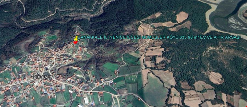 ÇANAKKALE İLİ YENİCE İLÇESİ GÜMÜŞLER KÖYÜ 633,98 m² EV VE AHIR ARSASI