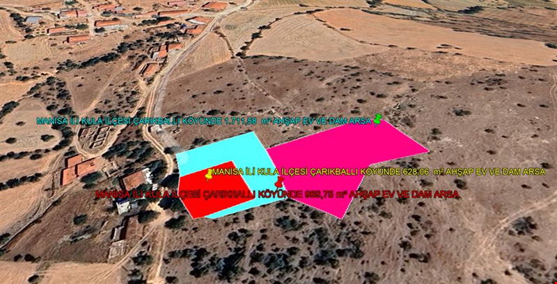 MANİSA İLİ KULA İLÇESİ ÇARIKBALLI KÖYÜNDE 3.309,39 m²  AHŞAP EV VE DAM ARSA